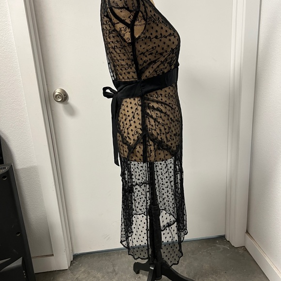 Voila sheer black dress, size small with silky waist tie - Picture 5 of 12
